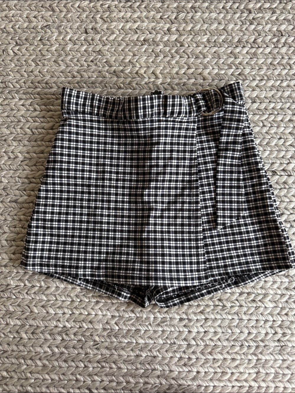 Altar'd State Black & White Plaid High-Waist Shorts with Belt